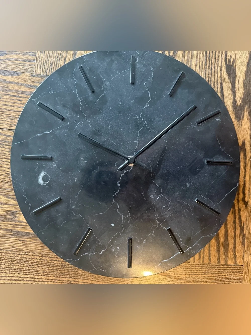 CB2 Black Marble-Finish Round Wall Clock